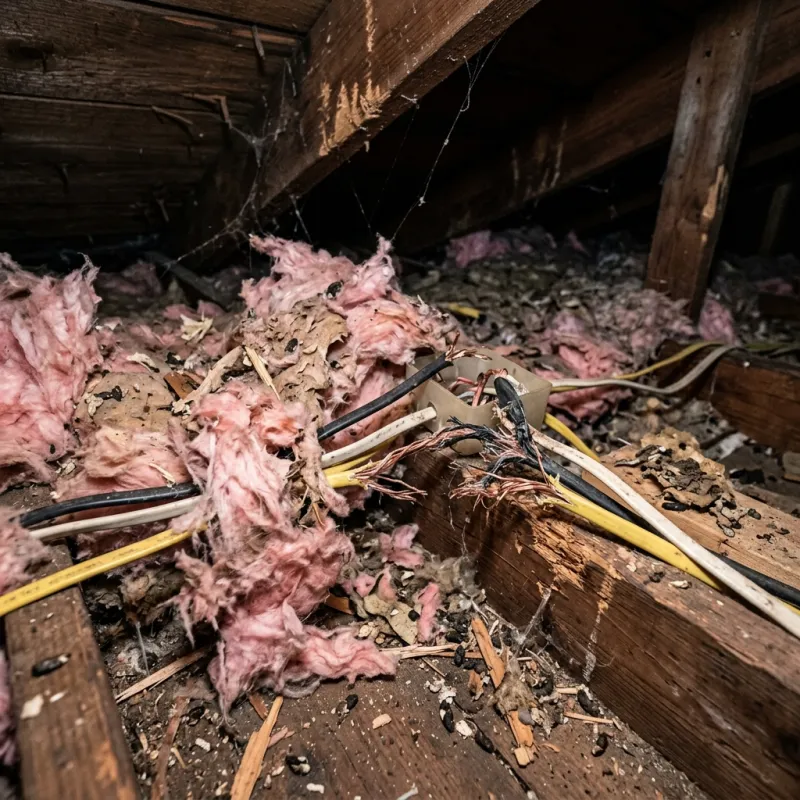 Contaminated ceiling insulation being assessed in a Highett roof space