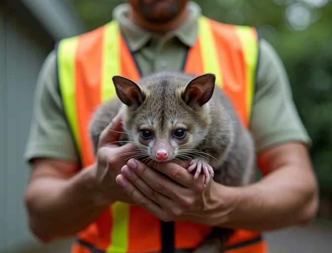 Animal handler safely recovering a deceased possum in Highett